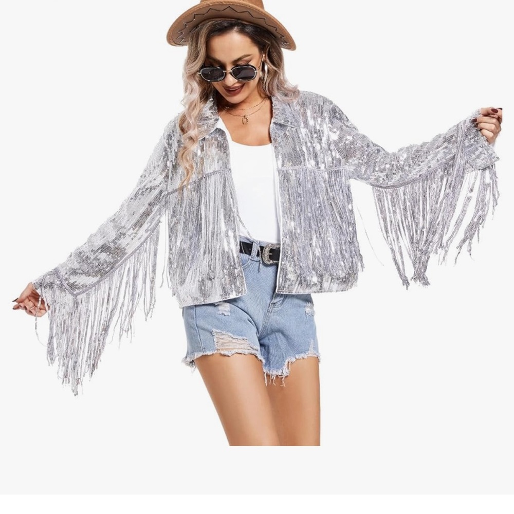 Silver Fringe Sequin Jacket